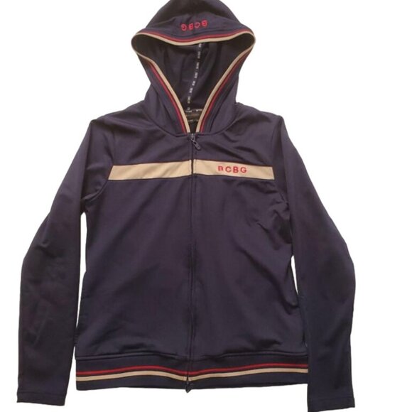 BCBG MAXAZRIA Women’s Full Zip Front Hooded Track Jacket Navy Blue Size Medium - Picture 2 of 13